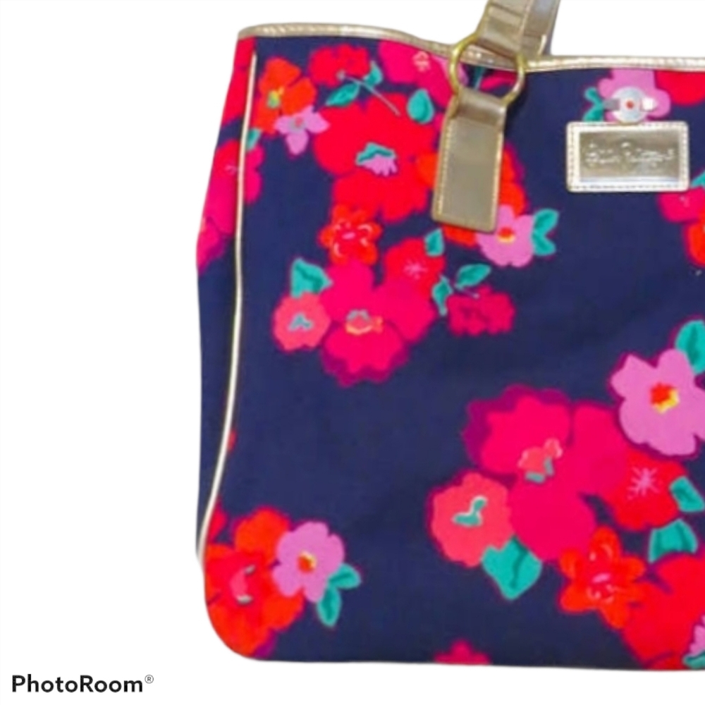 SOld ON MERCARI Lily pulitzer blue tote bag with gold straps - Picture 3 of 6